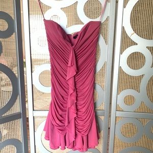 BCBG Pink Strapless Ruched Ruffle Dress XS